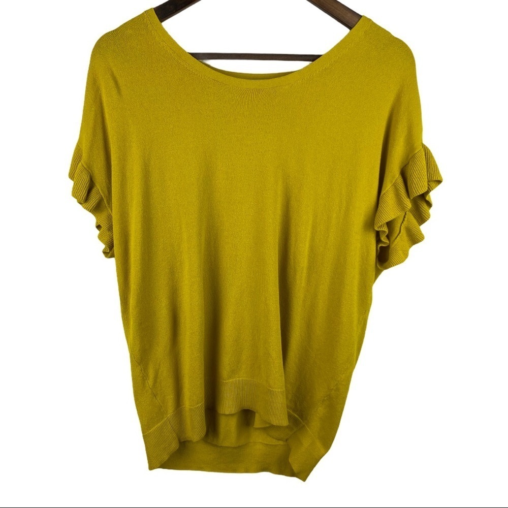 LOFT mustard yellow ruffle sleeve sweater top